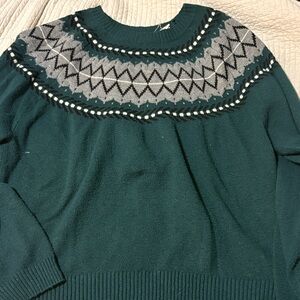 Weatherproof Teal and Gray Geometric Sweater